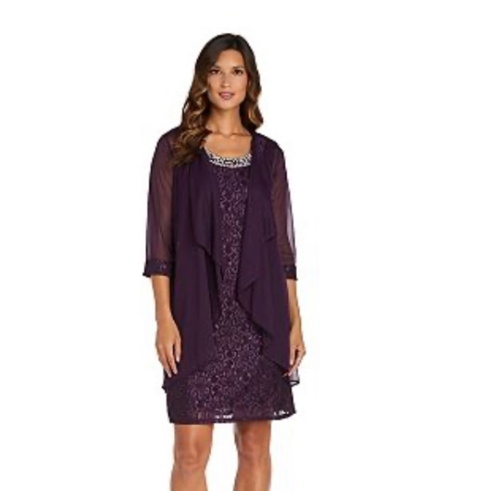 Women's R&M Richards Flyaway Jacket & Beaded Neck Dress Set